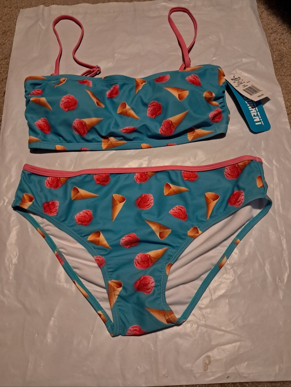 Kohl's Turquoise Ice Cream Print Bikini with Pink Straps